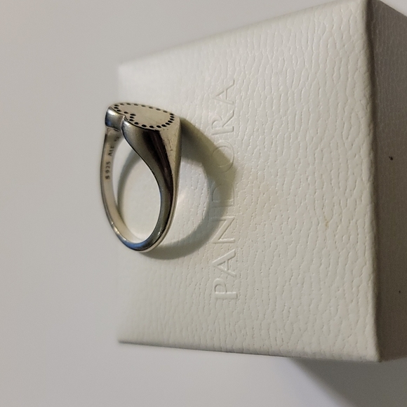 PANDORA HEART SIGNET CZ STERLING RING RETIRED - Picture 8 of 8